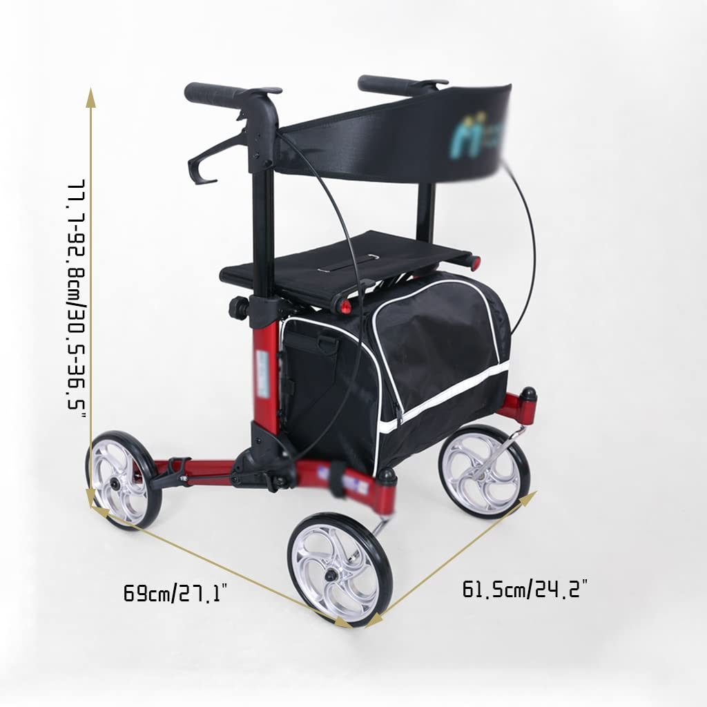 Rollator Mobility Walking Aid dla osób starszych, składany chodzik Rollator dla seniorów, Rolling Mobility Walking Aid z (czerwony 61,5 x 69 x 77,7 cm)
