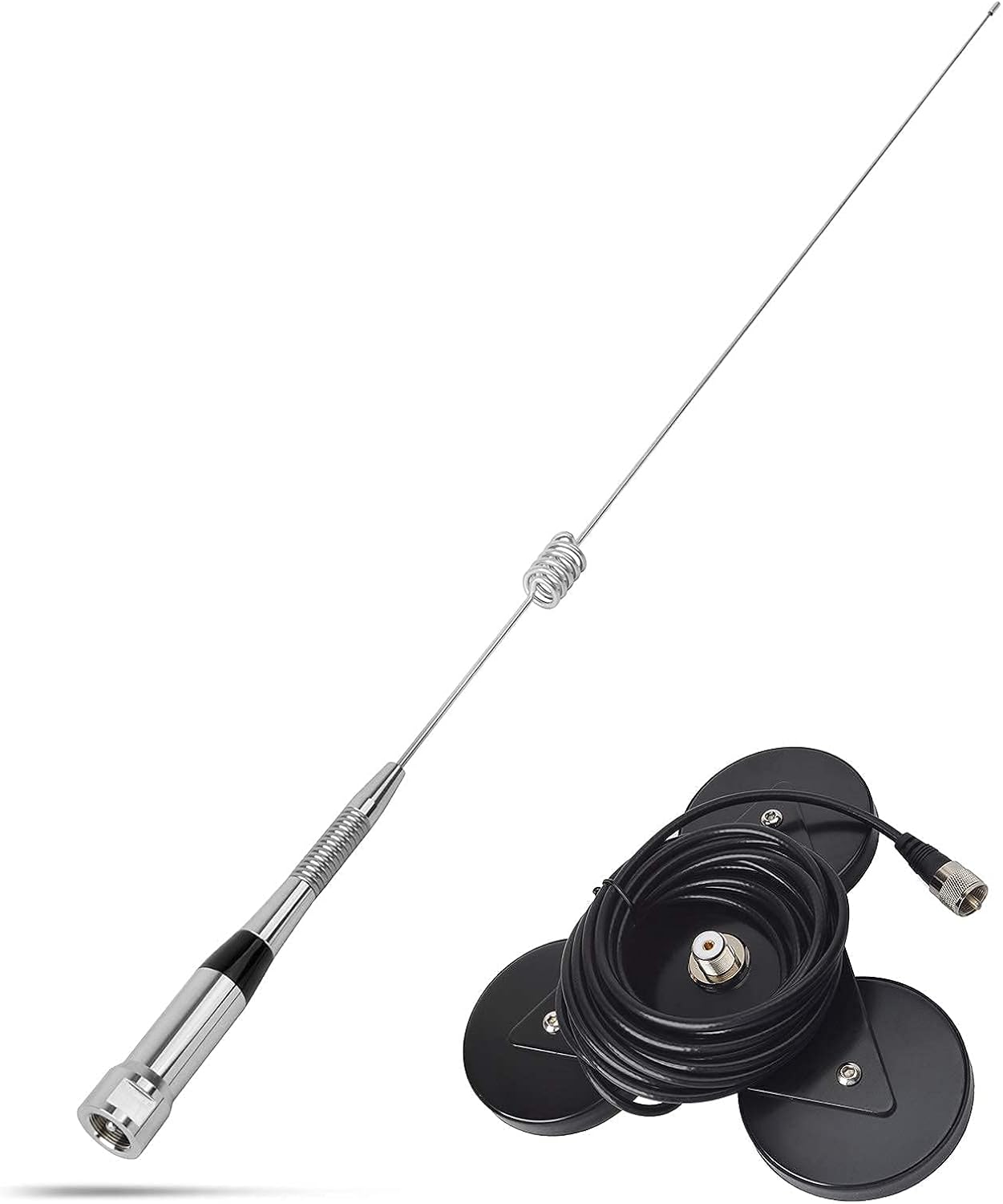 HYS Dual Band Mobile Vehicle Antenna VHF UHF Mobile Transceiver 144/430Mhz UHF-Male Antennas with 8.8inch Triangle Magnet Mount Base W/5M(16.4ft) RG58 Coaxial Cable PL-259 Plug