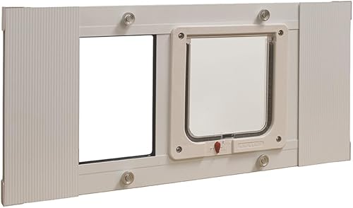 Ideal Pet Products Puerta de aluminio para mascotas, ancho ajustable de 23 a 28 pulgadas, solapa para gatos, tamaño de solapa de 6.25 x 6.25