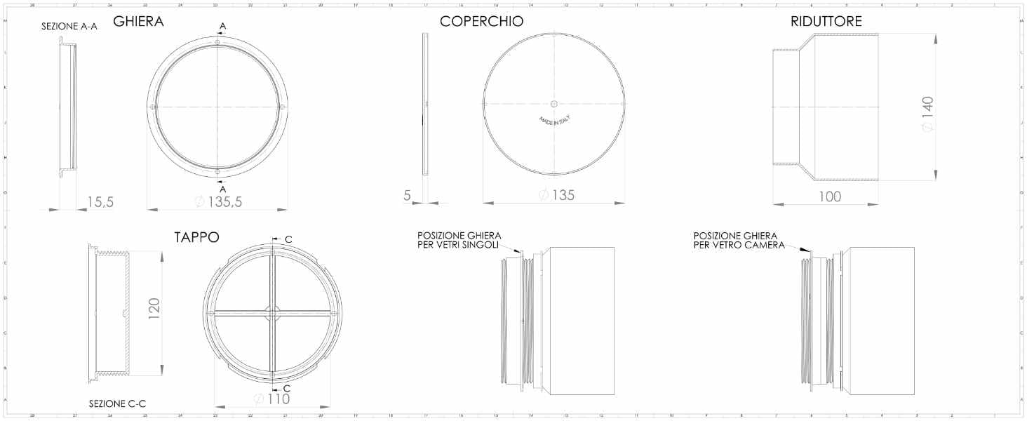 Plikc Nic150 - Tappo per condizionatori per foro vetro Ø120mm. - Tubo Ø150mm.