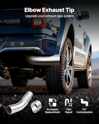 VEVOR Auspuffendrohr mit Winkelstück (127 mm Einlass,152 mm Auslass, 584 mm Gesamtlänge), nach unten gebogenes Auspuffendrohr mit Klemme für Lkw Limousine Sportwagen SUV, verchromte Oberfläche