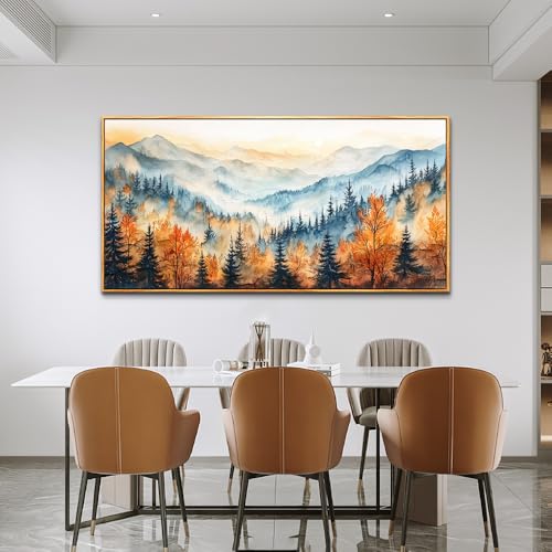 KELIYUAN Large Canvas Wall Decor For Living Room Wall Art For Bedroom Office Murals Abstract Mountain Forest Painting Farmhouse Wall Pictures Modern Room Home Decor Aesthetics Wood Framed 24"X48"