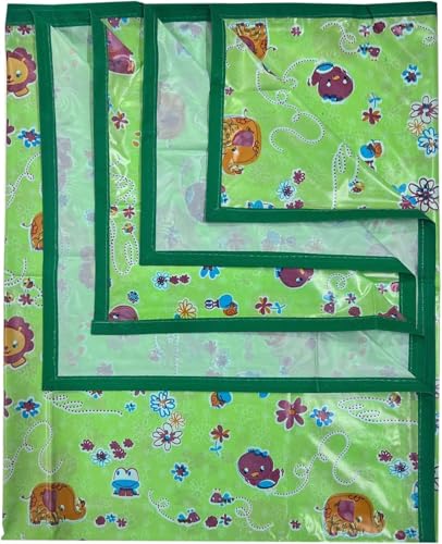 Image of Waterproof PVC Plastic Mattress Protector Double Bed Flat Bedsheet with Elastic for Babies Girls & Boys (Green Hippo)