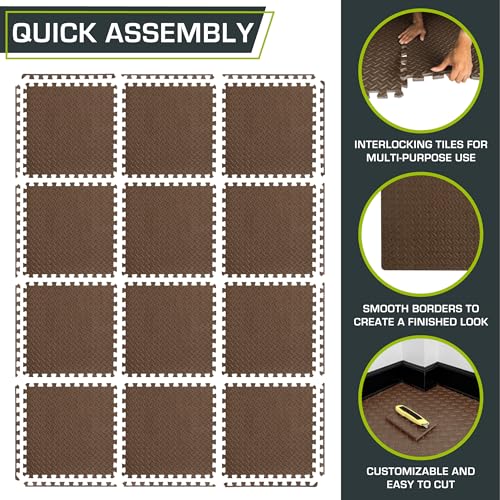 Image of ProsourceFit Exercise Puzzle Mat 1 /2-inch, EVA Interlocking Foam Floor Tiles for Home Gym, Workout Equipment, Kids Play Areas, Brown, 48 Sq Ft - 12 Tiles