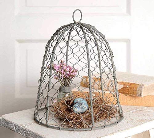 Colonial Tin Works 840045T Chicken Wire 10" Cloche Metal Rustic Farmhouse Gray