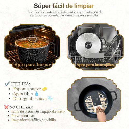 Miniatura 8 de Goldmann Olla Alta De Aluminio Fundido Con Tapa De Cristal, Revestimiento Cerámico Mármol Antiadherente, Apta Para Inducción Negro, 10l - Ø 28 Cm