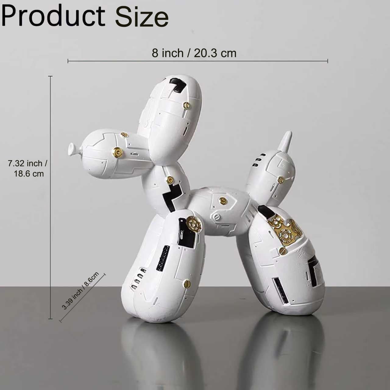 Balloon Dog Sculpture Home Decor | Resin Cyber Robot Dog Statue for Office and Home Decoration on Table, Shelf, Cabinet, Desktop | Gift for Birthday, Christmas, Anniversary (White)