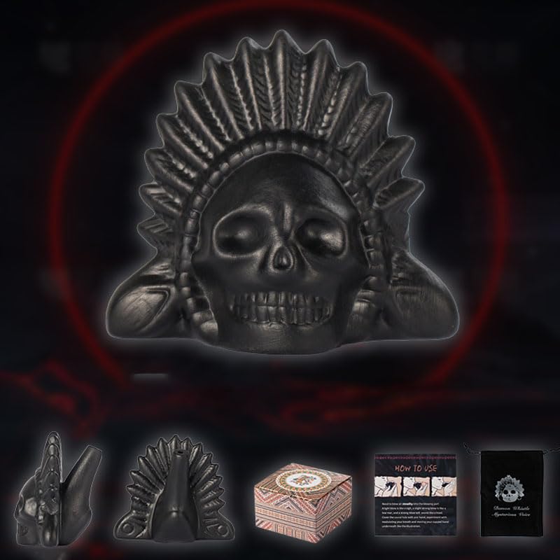 Aztec Death Whistle – Authentic Handmade Skull War Scream Whistle (125+ dB) – Loud Human Screaming Sound for Pranks, Halloween, Decor, Collection – Black