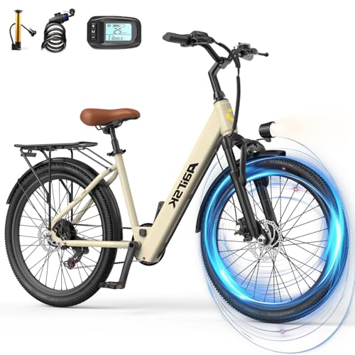 Bicicleta Electrica Adultos 24', Autonomía 65km (Pedal-Asistido) y Velocidad 25 km/h, Bicicletas Electricas Montaña Batería 36V 240W y Cambio de 7 Velocidades, con Suspensión Delantera y Pantalla LED