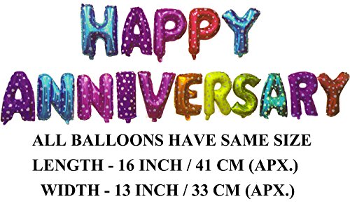 Image of AMFIN Happy Anniversary Letter Foil Balloon, Party Decoration Items - 16 Letters - Multi