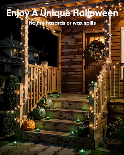 Image of Amagic 30 Pcs Green Flickering Flameless Tea Lights Battery Operated, 200+ Hours Long Lasting Colored Candles for Party, St. Patrick, Table Centerpiece, Home Decor, Mardi Gras, Halloween, Christmas