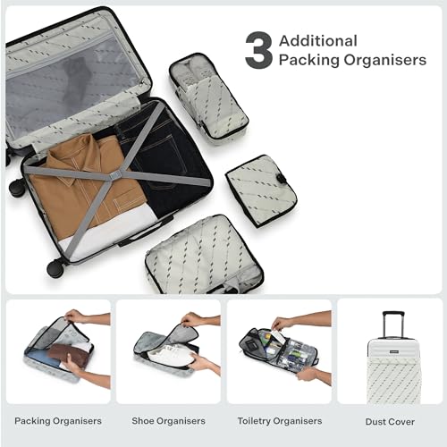 Image of THE ASSEMBLY Hard-Sided Unbreakable Polycarbonate Medium Checkin Luggage Bag For Travel - White & Blue (24 Inches, 60L, Spinner Wheels, Luggage- Suitcase)