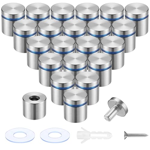 Image of Pelopy 24 Pcs Silver Sign Standoff Screws Advertising Screws Stainless Steel Wall Standoff Mounts Glass Acrylic Nail (1 x 1 Inch)