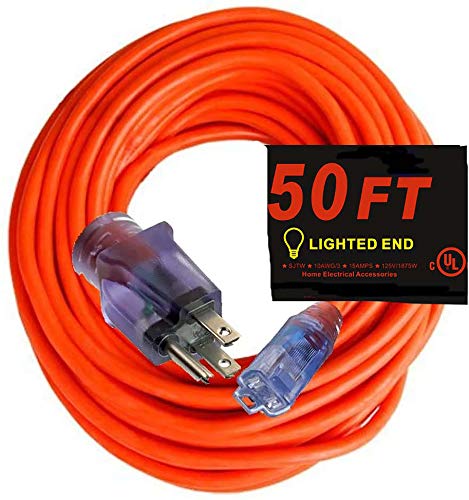 50 ft 10 Gauge Extension Cord 50 feet - Powerful 15 Amps, 125 Volts, 1,875 Watt 10/3 Extension Cords 50 ft Lighted Ends (10 Gauge Extension Cord 50 ft,Orange)