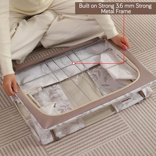 Image of HOKIPO 44L(M) Wardrobe Organiser for Storage of Clothes, 600D Oxford Fabric Storage Box, Latte Floral Pack of 1 (AR-6485-LBR)
