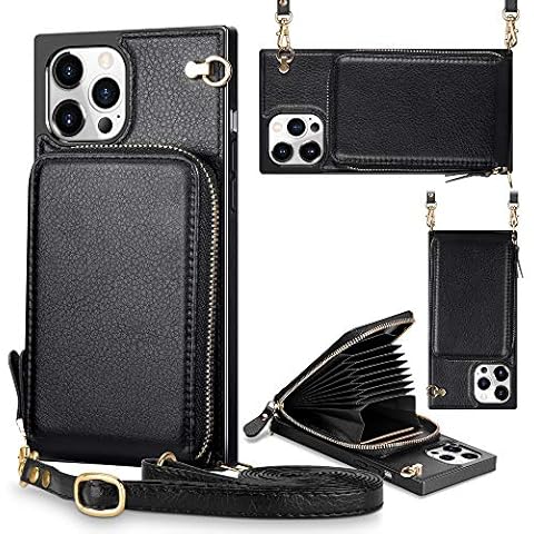JAKPAK for iPhone 12 Pro Max Case Wallet TPU Leather Shockproof Case with Card Holder Zipper Pocket Slots Case with Lanyard for Women Men for iPhone 12 Pro Max 6.7inch Black Cover