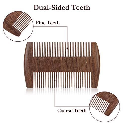 Siamhoo Beard Comb, Wooden Beard Comb For Men, Sandalwood Dual-Sided With Fine&Coarse Teeth, Anti-Static Golden Wood Comb, Mustache Care Grooming Kit #TOP3
