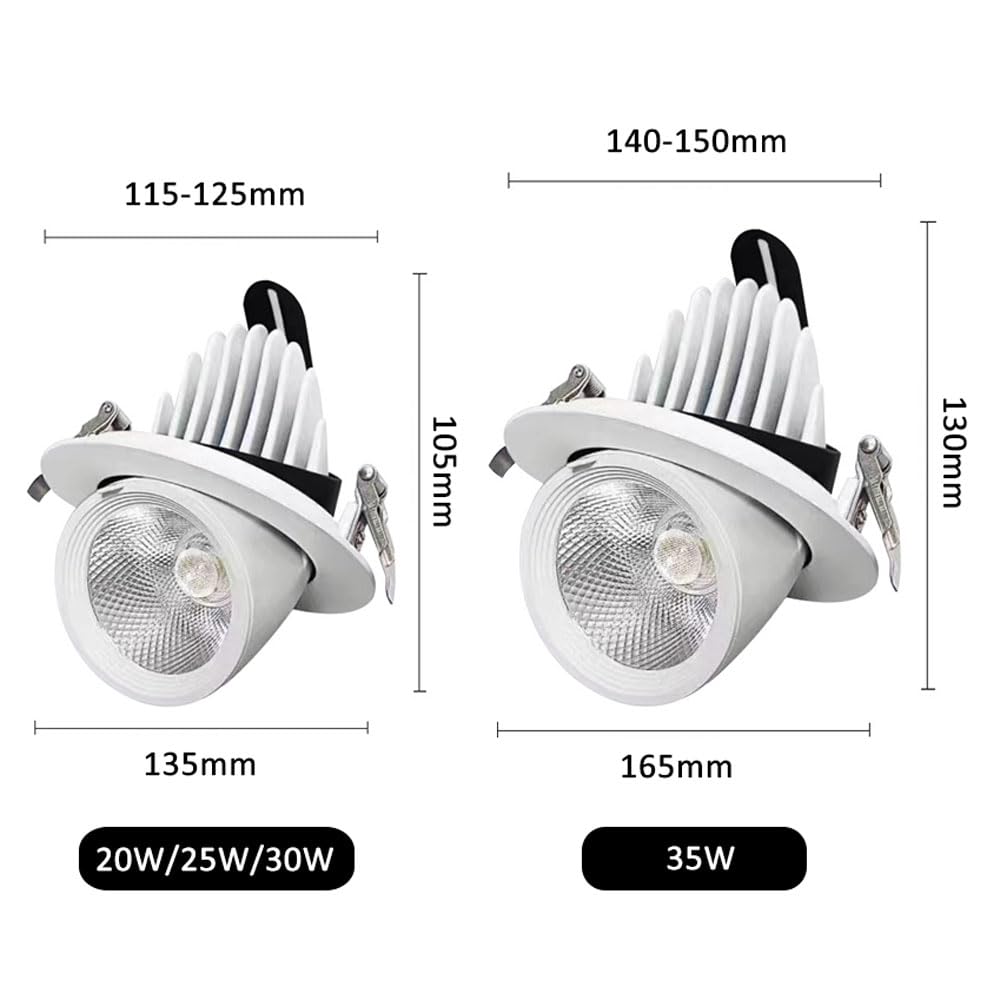 Iluminación Led Empotrable, CRI 97, 20W, 25W, 30W, 35W, Lámpara De Techo Led, Foco Empotrable Tipo Ojo De Buey con Cardán, Focos COB Antideslumbrantes Profundos, Paquete,5000k-35W