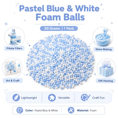 Image of Wanna Party Blue Foam Balls Pack, Pastel Mini Foam Beads for Pinata Fillers, Goodie Bag Fillers, Slime Making, Art & Craft Projects, Gift Packing and Party Activities