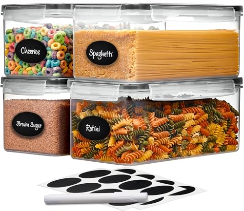 Large Airtight Food Storage Containers with Lids Set of 4 3.2L - 102 fl. oz Pasta storage Containers, BPA Free Plastic Spaghetti container - Air Tight Canisters for Kitchen Pantry Organization by DWËLLZA KITCHEN - Used condition - US$26.99