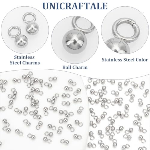 UNICRAFTALE about 200pcs 304 Stainless Steel Charms Round Pendants Small Ball Charms 3mm in Diameter Metal Dangle Ball Bead Pendants Hole 2mm for DIY Necklace Bracelet Jewelry Making 6x3mm - Image 4