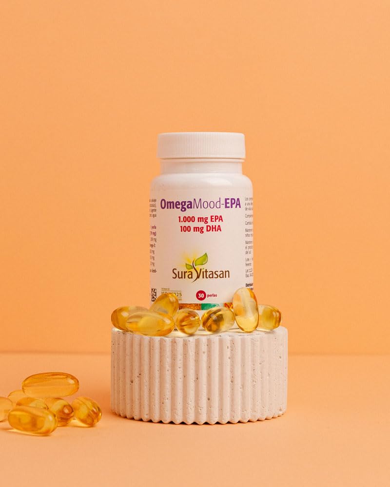 SURA VITASAN Omega Mood-EPA 30 Perlas – Alta Concentración 1.000 mg EPA y 100 mg DHA – Bienestar Emocional, Función Cognitiva, Salud Cardiovascular – Aceite de Pescado Salvaje de Grado Farmacéutico