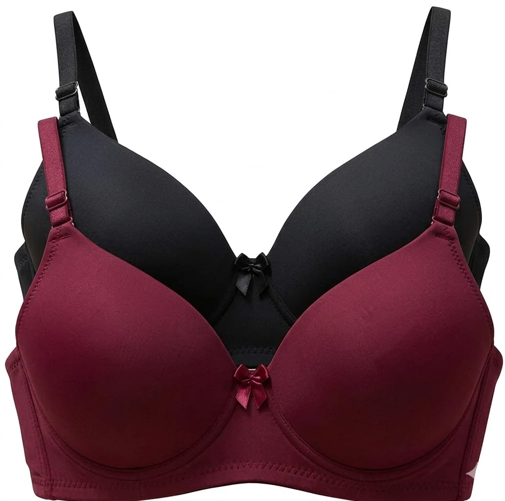 Women's Nylon Lycra Lightly Padded Full Coverage Wirefree T-Shirt Bra Combo Pack of 2-picture-36