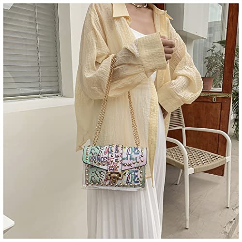 PU Leather Graffiti Shoulder Crossbody Rivet Square Snake-shaped Pattern Chain Bag2