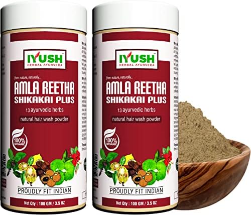 بوردة تنمية الشعر مكونة من 13 مكون عشبي الكل في 1 ايورفيدا املا ريتا شيكاكاي من ايوش لتنمية الشعر وغسله يوميا (مجموعة من قطعيتن) بوزن 100 غرام لكل منها