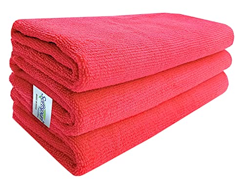 Image of SOFTSPUN Microfiber Cloth - 3 pcs - 40x40 cms - 340 GSM Red - Thick Lint & Streak-Free Multipurpose Cloths - Automotive Microfibre Towels for Car Bike Cleaning Polishing Washing & Detailing