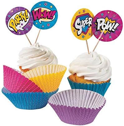 Fun Express - Superhero Girl Cupcake Wrappers W/Picks for Birthday - Party Supplies - Serveware & Barware - Misc Serveware & Barware - Birthday - 100 Pieces image 2