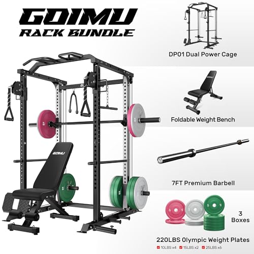 Image of DP01 Power Cage, 2000LBS Squat Rack with Cable Crossover and Dual Independent Pulley System, Full Cage for Full Body Training, Power Rack with More Training Attachments for Home Gym
