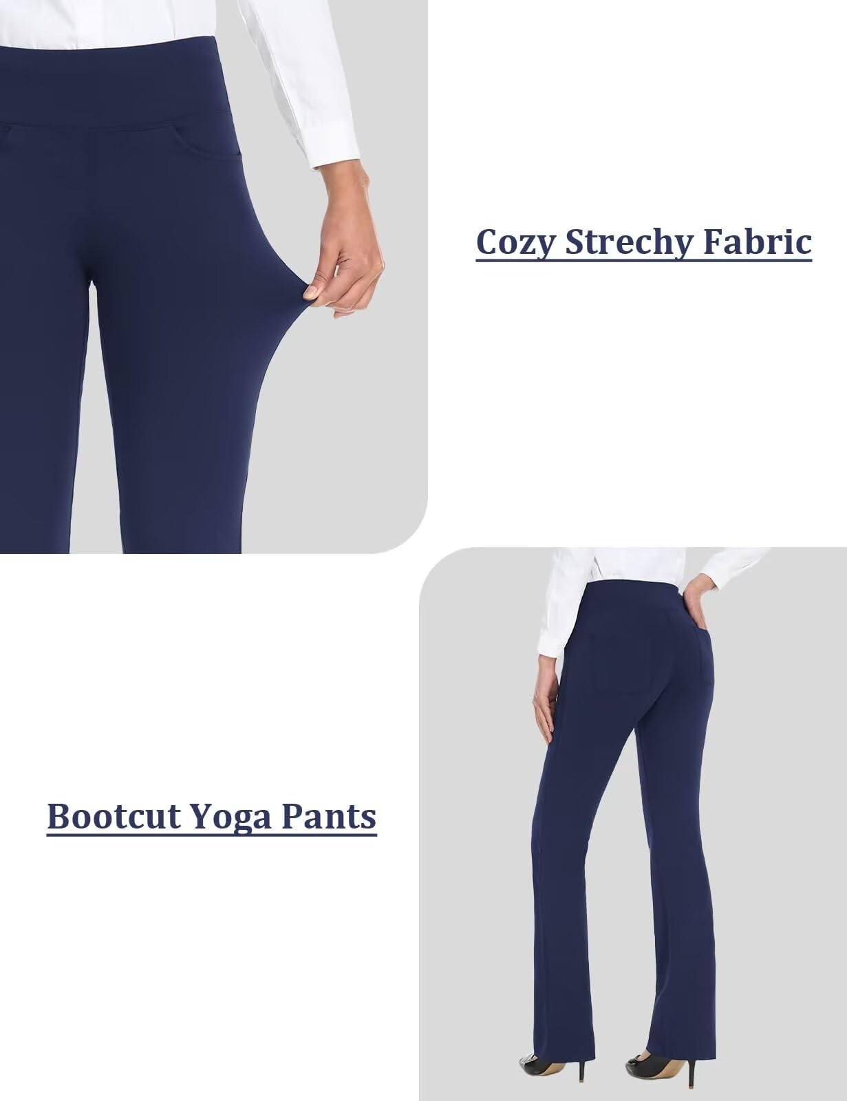 Safort Damskie spodnie do jogi Bootcut, wysokie, 79-86 cm, rozkloszowane długie spodnie, rozciągliwe, biznesowe, z kieszeniami