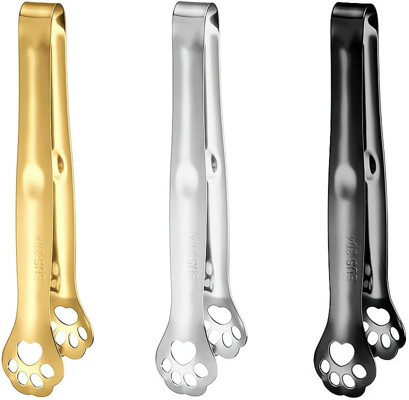 Ximimark 3 pcs Cute Animal Paw Shaped Stainless Steel Food Tongs - Non-Slip Cooking Clip for Barbecue, Salad, Steak, Bread, and More - Kitchen Gadgets