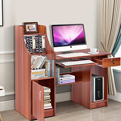 Tangkula Computer Desk With Storage Cabinet & Drawer, Wood Frame Home Office Desk With Pull-Out Keyboard Tray, Computer Workstation With Hutch Storage Bookshelf & Cpu Compartment, Study Writing Table #TOP3