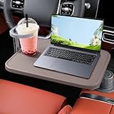 Car Tray & Car Desk for Laptop, 360° Rotating Wood Cup Holder Table,Aluminum Cantilever Laptop Mount for Vehicle,Steering Wheel Tray,Fits for Tesla Model Y/3/S,Camry Forester F150 Tundra&Most Vehicles