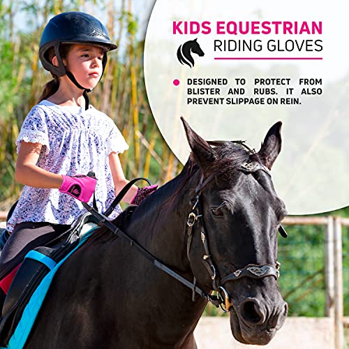 Eclour Kids Horse Riding Gloves With Non-Slip Grip And Finger Touch Design For Multi Sports Activities For Boys And Girls (Black/Pink, Age 8-10 Years) #TOP3