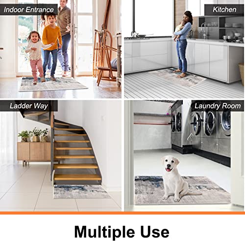 Door Mat, Front Indoor Door Mat Faux Wool Non-Slip Entryway Rug Absorbent Abstract Throw Rug For Indoor Entrance Hallway Laundry Room, High Traffic Areas, 24 X 36 Inches, Splash-Ink Sky Blue/Gray #TOP5