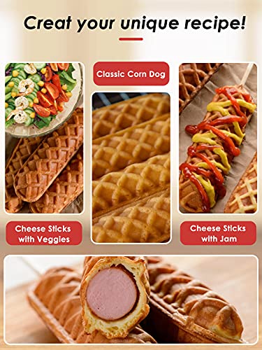 Moongiantgo Commercial Corn Dog Waffle Maker Machine 6 Pcs 1550W Hot Dog Cheese Stick Press Iron, 50-300℃ Temp Control, 5-Min Timer French Muffin Cooker 110V #TOP6