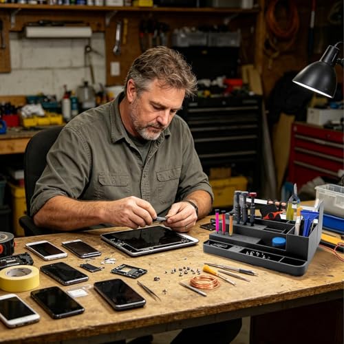 Organiseur d'établi en polypropylène avec support smartphone pour atelier