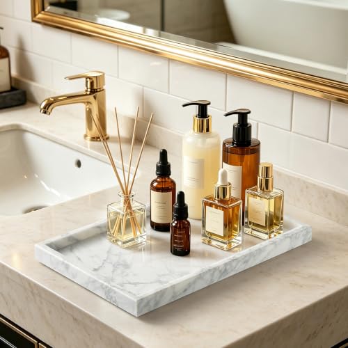 Image of Real Natural Large Marble Tray for Bathroom, Vanity, Kitchen Counter