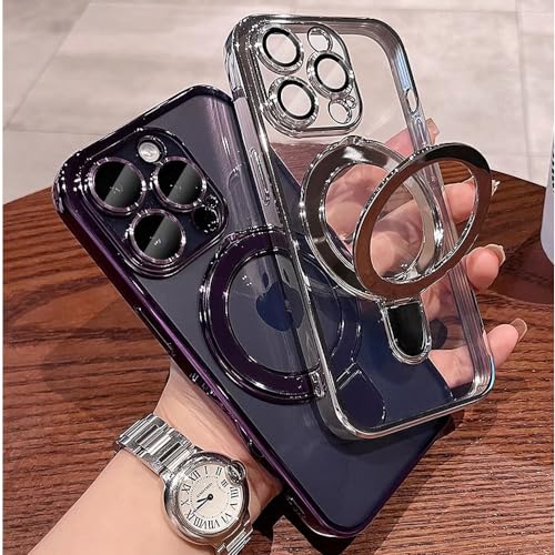Image of Magnetic Case for iPhone 16 Pro Case Stand & Ring Holder Compatible with MagSafe Built-in Camera Lens Protector Shockproof Phone Case for iPhone 16 Pro 6.3 inch - Silver