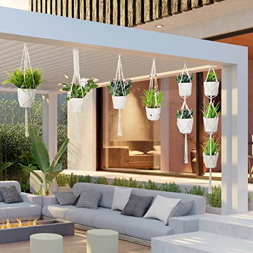 12 Pcs Macrame Plant Hanger Indoor Hanging Planter Boho Room Decor Decorative Hanging Plant Holder Cotton Rope Indoor Plant Hanger With Hook Planter Tag Gardening Tool For Indoor Outdoor Plants, Ivory #TOP5
