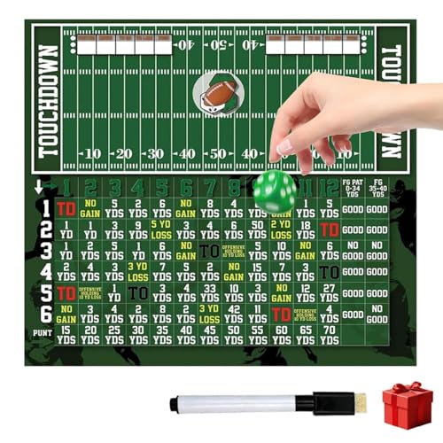 Juego de dados de Fútbol, Juguete de Estrategia con Tablero de Puntuación Borrable, 3 Dados, marcadores y fichasJuego de Dados de Fútbol Americano, Ideal para Noches en Familia, Rompehielos y Fiestas