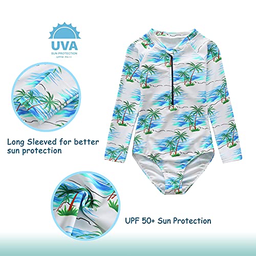 Image of Girls One Piece Swimsuits Long Sleeve Rash Guard for Kids Girls Hawaiian Swim Shirts UPF 50+ Sun Protection