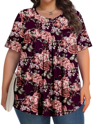 Image of Tencede Womens Plus Size Tops Tunic Short Sleeve Crew Neck Shirts Casual Soft Blouse 1X-5X