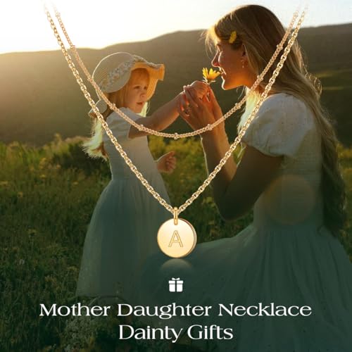 IEFWELL Initial Necklaces for Women Girls - Gold Silver Rose Gold Double Side Engraved Hammered Coin Necklaces, Layered Necklace Jewelry Pendant for Teen Girls4