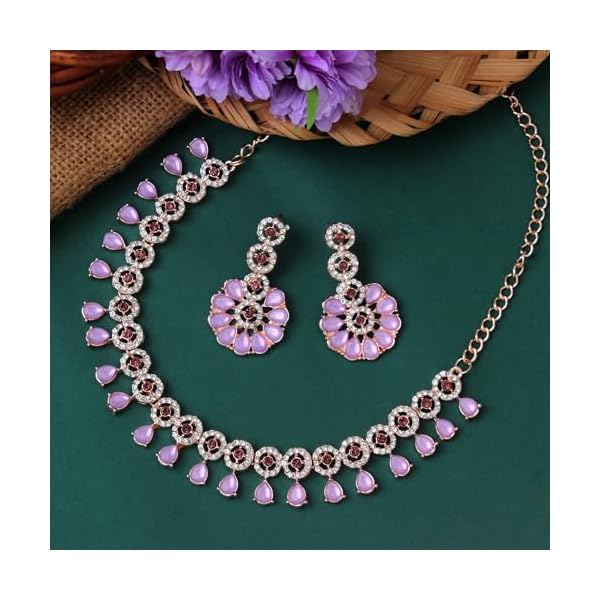 Atasi International Kundan and American Diamond Necklace Jewellery Set with Earrings for Women | Ideal for Party, Festivals and Special Occasions - Image 4