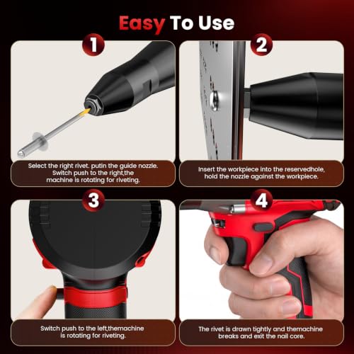 WonVon Cordless Electric Rivet Gun kit 20V Max Battery, Brushless Automatic Pop Rivet Gun Tool, Rivet Gun with 3 Size (1/8", 5/32", 3/16") Rivets, Battery*1, Fast Charger, Rivet Head, Led Light by WonVon - Used condition - Image 6