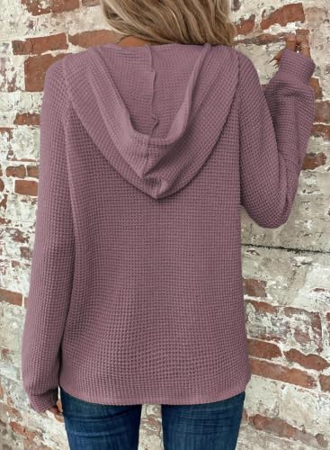 Image of Dokotoo Hoodies for Women Waffle Knit Button V Neck Casual Sweatshirt Tops